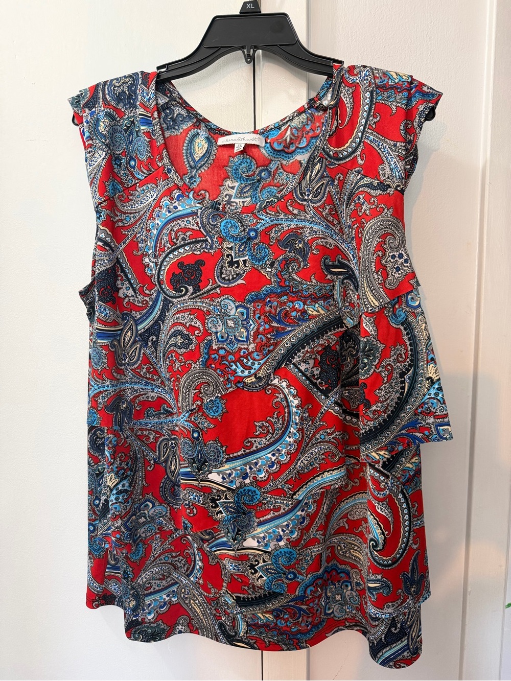KEREN hart Red Paisley Cap-Sleeve Camisole with Blue Accents